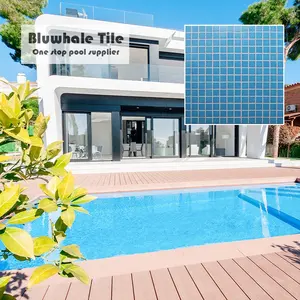 20 × 20 Glass Sky Blue Mosaico Tile Backsplash Matte Square Hot Melt Iridescent Swimming Pool Mosaic Supplier