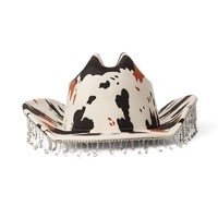 Chapeau de cowboy bohème en gros, marron et blanc, imprimé vache, avec strass et franges, pour festivals de musique, chapeaux de fête personnalisés pour adultes