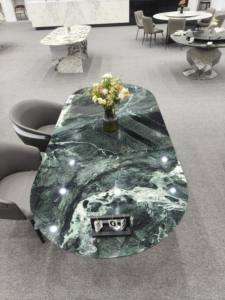 Muebles Modernos para Sala de Estar en Verde <span class=keywords><strong>Prada</strong></span>, Mesa de Comedor de Mármol Irregular con Cubierta de Piedra Premium para Villa - Product Image 4