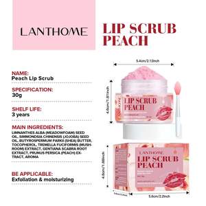 สครับริมฝีปากพีช บำรุงริมฝีปากแห้งแตก ช่วยผลัดเซลล์ผิว ให้ความชุ่มชื้น ติดทนนาน ออกฤทธิ์เร็ว แบรนด์ของเราเอง - Product Image 5