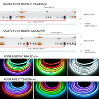 Tira de LED RGBIC COB direccionable, 720 LED/m, 12V/24V, a todo color, con control remoto, Wi-Fi, USB, cobre, IP20