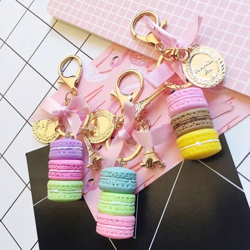 Macaron Cake Eiffel Tower food Keychain Bowknot Car Keyring Bag Purse Pendant food key chain