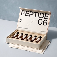 Boîte rigide en carton blanc personnalisée pour flacons de peptides, 6 flacons, en pâte moulée, impression offset, pelliculage mat, soins personnels