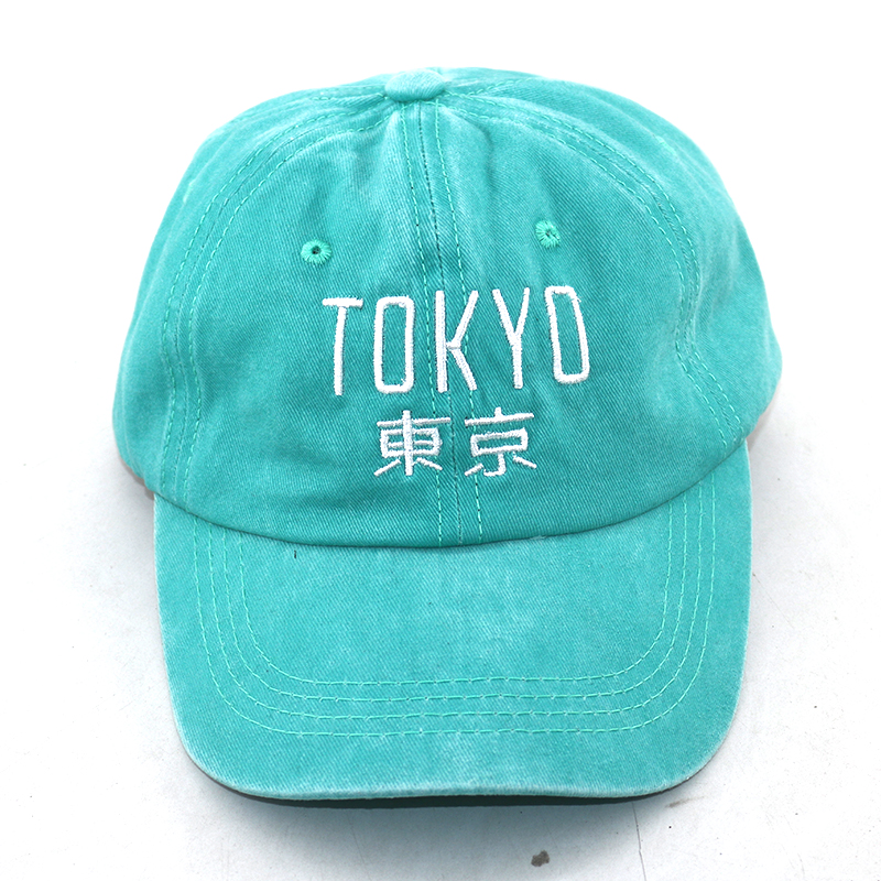 Custom Japanese Tokyo Embroidery Baseball Cap - Cotton Washed Dad