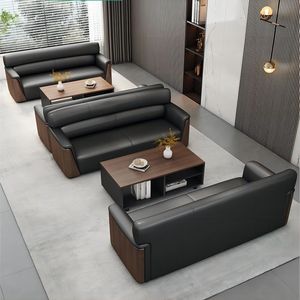 Muebles comerciales de estilo nórdico de alta calidad, juego de sillones de cuero para oficina ejecutiva moderna con detalles en madera - Product Image 4