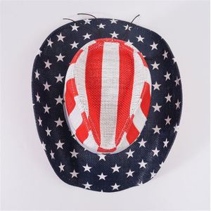 High Quality Cool Texas Style Paper Straw Wholesale Man's Wide Brim Cowboy Sun <strong>Hats</strong> With Classic Usa Flag Painting - Product Image 3
