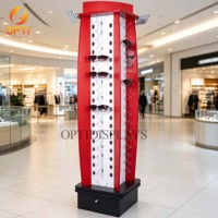 Light Wood Rotating Eyewear Display Tower, Floor-Standing Sunglasses Rack for Optical Shops & Malls