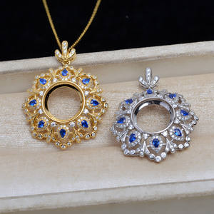 Pendentif en argent S925 de luxe Mabei avec chaîne JG5320, plateau vide 12,8, plateau pour accessoires - Pendentifs et breloques de mode DIY - Product Image 1