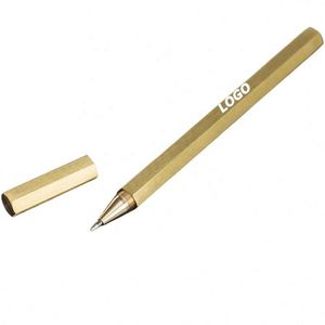 Customizable Brass Hexagon <b>Pen</b> - Premium Metal Business <b>Gift</b> with Logo Printing - Product Image 1