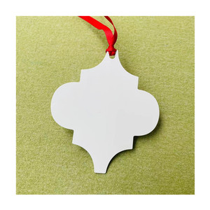 Ornamento de aluminio personalizado de doble cara, decoración de Navidad, adorno de Metal árabe con cinta roja, sublimación - Product Image 1