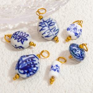 Nuevos dijes de joyería de porcelana azul y blanca de estilo chino, hechos a mano, de acero inoxidable, para collares y pendientes DIY - Product Image 1