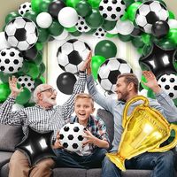 Kit d'arche de ballons de football pour garçons, kit d'arche de ballons verts avec ballons en latex vert foncé, noir, blanc et argent métallisé
