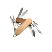 Outil multifonction pliant 5-en-1 en acier inoxydable pour couteau, porte-clés, manche en bois, OEM, DIY, vente chaude