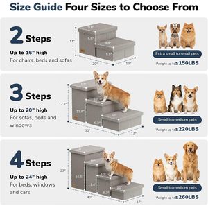Escalier pour chien Fecuria à 3 marches, 18 pouces de hauteur, gris clair, avec rangement pour chiens de taille moyenne - Product Image 2