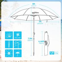 Parasol de plage commercial personnalisé avec logo, 8 pieds, robuste, résistant au vent, inclinable, pour la famille, avec vis de fixation