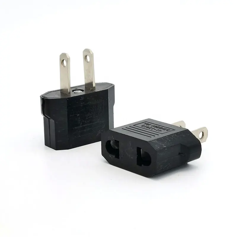 American Mini EU to US AC Power Travel Plug Adapter 10A 2 Round Pin to Flat Pin Small Conversion Plug 250V Black