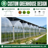 Serre en film multi-chapelles sur mesure avec structure en acier galvanisé à chaud et ventilation latérale/supérieure pour la culture à grande échelle de légumes et de fruits