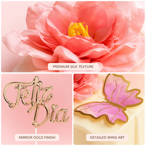 Kit de 8 Adornos para Pastel de Feliz Día del Padre en Español, Decoración de Flores de Peonía de Seda y Mariposas para el Día de <span class=keywords><strong>la</strong></span> Madre, Aniversario o Fiesta - Product Image 4