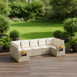 Beige Garden <b>Sofa</b> <b>Set</b> With Cushions Outdoor Furniture Contemporary Design UV Resistant PE Rattan High Density Foam - Product Image 2