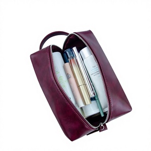 Bolsa de Cosméticos Retro de Cuero PU, Bolsa de Viaje de Gran Capacidad, Bolsa de Maquillaje Multifuncional con Cremallera y Asa para Lápiz Labial - Product Image 4