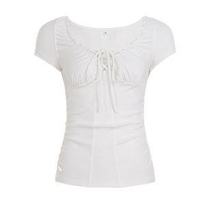 Camiseta de punto de manga corta para mujer, estilo Y2K, sexy, con cordones, cintura ajustada, venta al por mayor de verano - Product Image 6