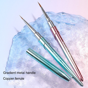 Pinceau miniature en poils de Kolinsky à manche métallique bleu rose dégradé, pointe fine, pour liner et aquarelle française sur ongles - Product Image 3