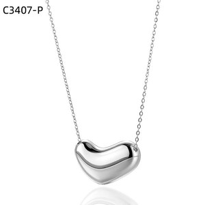 Collier avec pendentif en forme de cœur Amy Amy, en acier inoxydable plaqué rhodium, bijoux minimalistes pour femmes, cadeau quotidien, C3407 - Product Image 1