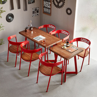 Table à manger en bois massif de style industriel américain Ensemble de chaises pour la maison Restaurant Musique Fer Meubles en bois massif pour la maison