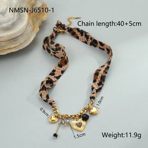 Bufanda con estampado de leopardo collares cuerda tela Acero inoxidable flor corazón sol encantos bufanda <span class=keywords><strong>collar</strong></span> mujeres PVD joyería impermeable - Product Image 3