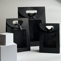 Sac cadeau personnalisé blanc et noir avec rabat, boucle, emballage en papier kraft, sac en papier scellable avec fenêtre transparente