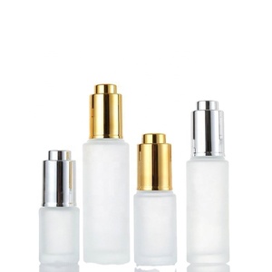 Botella de Vidrio con Gotero de 20ml, 30ml, 50ml, Transparente o Esmerilada, con Tapa Dorada o Plateada, para Envasado de Cosméticos - Product Image 1