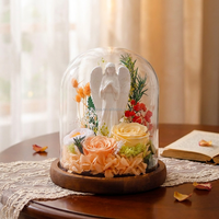 Rose éternelle de luxe en dôme de verre avec base en bois et éclairage LED, cadeau idéal pour Noël et anniversaire, directement de l'usine