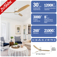 Ventilateur de plafond intelligent moderne 1stshine à montage encastré, compatible Wi-Fi et commande vocale, avec pales en bois massif et éclairage LED