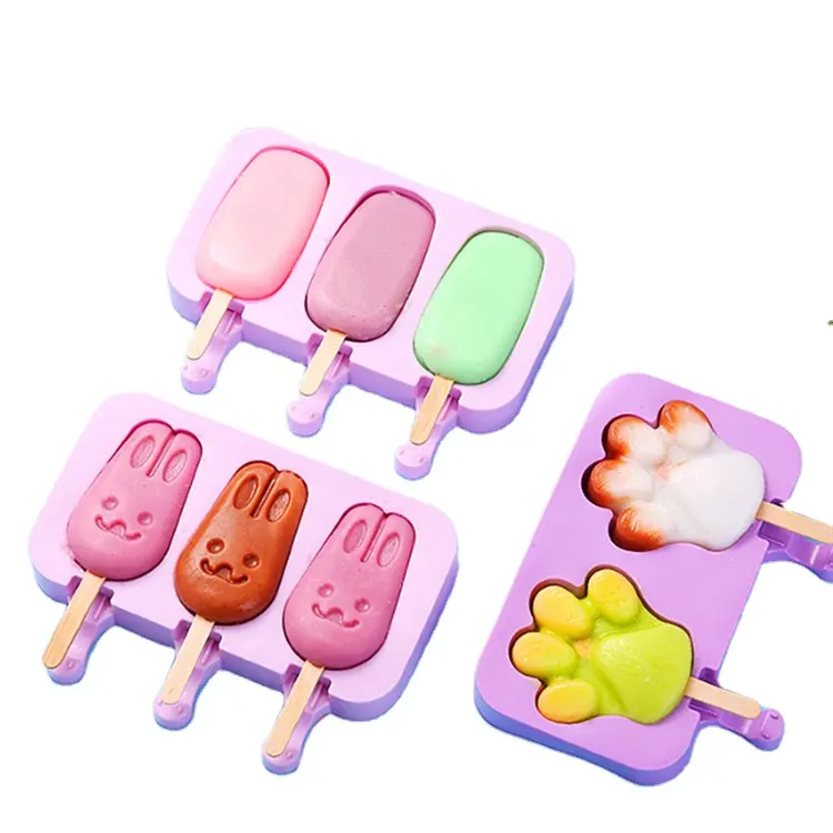 MU silikon Popsicle kalıpları buzparmak yapıcı dondurma DIY Pop kalıpları ile 100 tahta çubuklar/