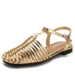 Sandales romaines pour femmes, style voyage, tissées à la main, à talon bas, ajourées, nouvelle collection été, décontractées, à boucle - Product Image 1