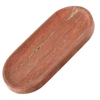 Plateaux en travertin sculpté rouge profond esthétiques, avec base antidérapante en feutre, ovales, minimalistes, porte-savon, pour spa, hôtel, protection durable