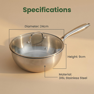 Padella e Wok in Acciaio Inossidabile 316L a Tre Strati, Ecologici e Rinforzati, per Cucina Domestica con Padella per Saltareli - Product Image 4