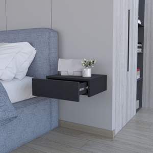 Mesita de noche flotante moderna montada en la pared de DB Vienna, elegante diseño de madera maciza con cajón de almacenamiento espacioso para uso en dormitorio y apartamento - Product Image 5