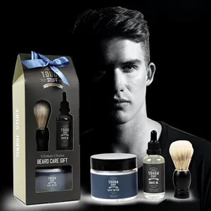 Label privé beurre de rasage en douceur huile pour homme soin de la barbe kit cadeau avec brosse à barbe rasage parfait coffret cadeau pour homme