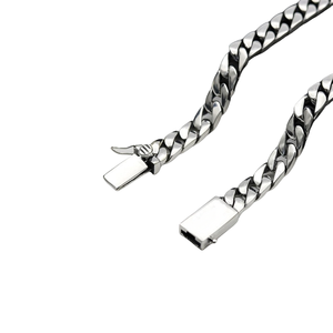 Collier en argent de style européen américain avec ancienne chaîne cubaine Accessoires simples à boucle de grande valeur pour hommes femmes Accessoire rouge en filet - Product Image 4