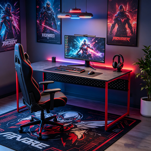 Bureau de jeu pour ordinateur moderne, design dernier cri, table de jeu réglable en hauteur, idéale pour le gaming assis-debout - Product Image 1