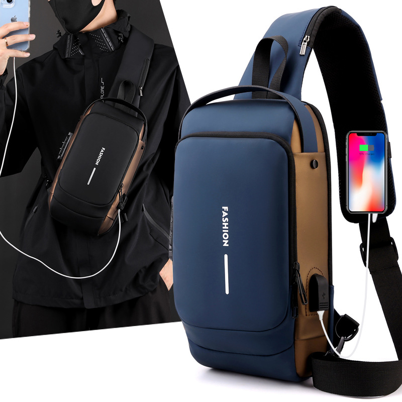 Trending New Fashion Waterproof Men's Chest Bag with USB Anti Theft Sports Men's Messenger Bags Sacoche Homme