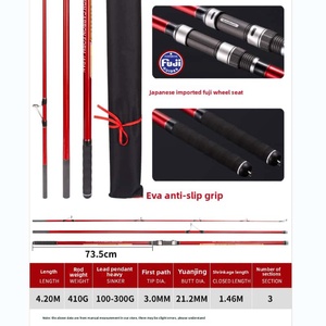 Canne à pêche de surf de haute qualité 4,20 m 46T en carbone haute teneur, longue portée, 100-300 g, 3 sections, avec anneaux Fuji Japon, pour la pêche en mer depuis le rivage - Product Image 2