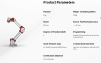 Bras de robot collaboratif vertical multi-articulations à six axes en aluminium JAKA A5, charge utile de 5 kg, portée de 954 mm, compatible PLC industriel