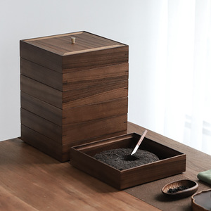 Walnut Wood Pu'er Tea Box Square Solid Wood <b>Storage</b> <b>Container</b> For Tea <b>Cake</b> Household Use - Product Image 3