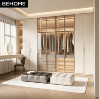 Dressing avec porte vitrée, éclairage LED, coiffeuse et rangements pour villa, hôtel, appartement, chambre à coucher – Meubles sur mesure