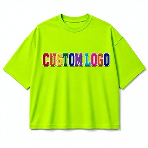 Camiseta de Manga Corta Extra Grande para Hombre con Logotipo Personalizado, 100% Algodón Jersey, Suave, Casual, Cuello Redondo, Diseño con Letras Impresas en la Parte Delantera, Verde Neón - Product Image 1
