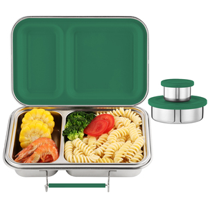 Boîte à lunch pour enfants en acier inoxydable sans BPA, durable, écologique, rectangulaire, sans <span class=keywords><strong>plastique</strong></span>, 2 compartiments, 670 ml, anti-fuite - Product Image 3
