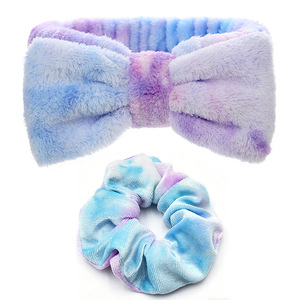 Diadema de felpa suave con lazo para el pelo, conjunto de color pastel tie-dye para mujer, para maquillaje y ducha - Product Image 4