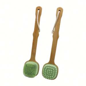 USSE Brosse de bain en silicone, manche en bois de bambou Brosse de bain de massage détachable en silicone - Product Image 5